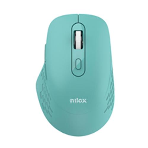 NILOX MOUSE OTTICO EGONOMICO SILENZIOSO DUAL WIRELESS BLUETOOTH + WIRELESS 6 PULSANTI 1.600 DPI VERDE ACQUA