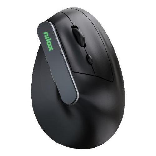 NILOX MOUSE OTTICO VERTICALE WIRELESS RICARICABILE DUAL BLUETOOTH 5.2 + RF 2.4GHz 6 PULSANTI 1.6000 DPI REGOLABILI ILLUMINAZIONE RGB ERGONOMICO RICARICABILE TRAMITE PORTA USB-C CAVO INCLUSO NERO