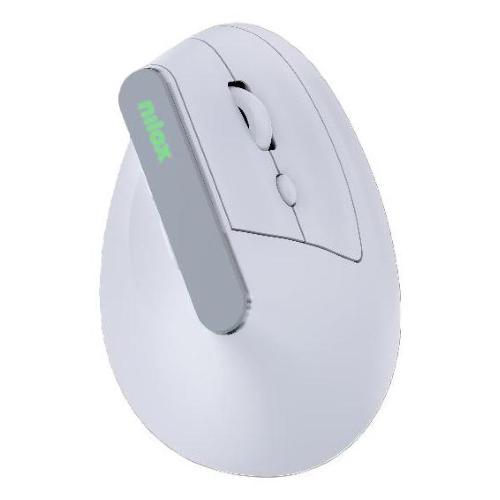 NILOX MOUSE OTTICO VERTICALE WIRELESS RICARICABILE DUAL BLUETOOTH 5.2 + RF 2.4GHz 6 PULSANTI 1.6000 DPI REGOLABILI ILLUMINAZIONE RGB ERGONOMICO RICARICABILE TRAMITE PORTA USB-C CAVO INCLUSO BIANCO