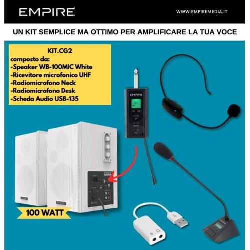 EMPIRE KIT CASSE 100W 2 RADIOMICROFONI + SCHEDA AUDIO USB