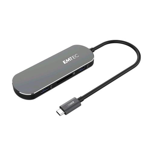 EMTEC ECHUBT650C HUB USB TYPE C CON LETTORE SI SCHEDE SD 3xPORTE USB -A 3.0 USB-C HDMI GREY