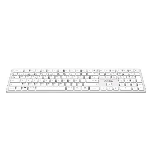 NILOX KEYBOARD TASTIERA ALLUMINIO DUAL WIRELESS + BLUETOOTH BATTERIA INTEGRATA LAYOUT ITALIANO 105 TASTI ARGENTO