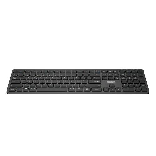 NILOX KEYBOARD TASTIERA ALLUMINIO DUAL WIRELESS + BLUETOOTH BATTERIA INTEGRATA LAYOUT ITALIANO 105 TASTI NERO