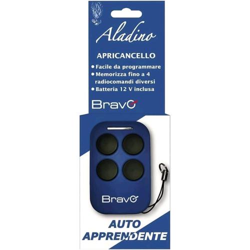 BRAVO ALADINO RADIOCOMANDO APRICANCELLO UNIVERSALE AUTOAPPRENDENTE 4 BANCHI MEMORIA 433Mhz INDICATORE LUMINOSO BLU