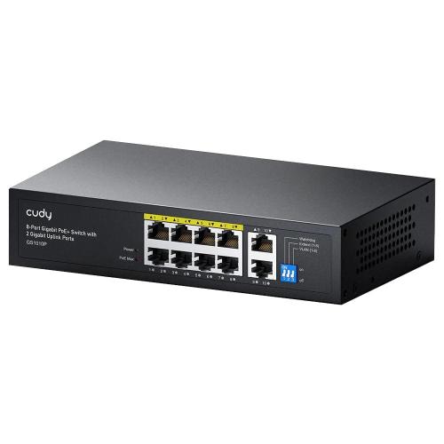 Switch Gigabit PoE+ 8 Porte con 2 Uplink GbE, GS1010P Nero