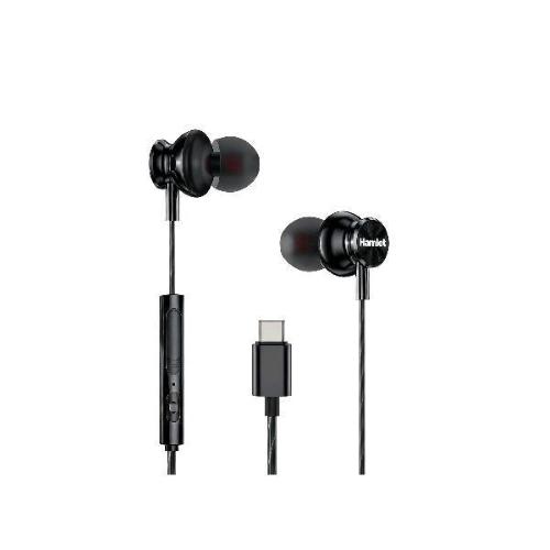HAMLET AURICOLARI STEREO IN-EAR USB-C CON MICROFONO TELECOMANDO CONTROLLO CHIAMATE E VOLUME/MUSICA NERO