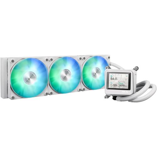 ASUS MAX GAMING LC 360 ARGB LCD DISPOSITIVO DI RAFFREDDAMENTO A LIQUIDO ALL-IN-ONE TRE VENTOLE ARGB PREINSTALLATE E ILLUMINAZIONE AURA DISPLAY IPS LCD DA 2.4" BIANCO