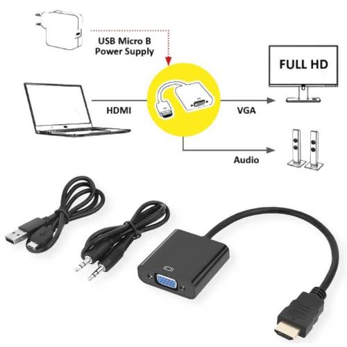 STANDARD ADATTATORE HDMI-VGA M/F BK CON CAVO 0,23MT + CAVO AUDIO