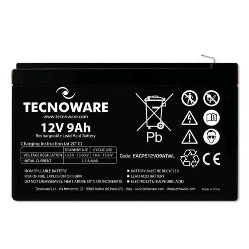 TECNOWARE POWER BATTERY 12V 9AH FASTON 6.3mm BATTERIA AL PIOMBO LONG LIFE GARANZIA 24 MESI