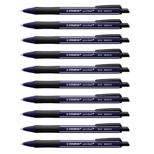 STABILO POINTBALL PENNA A SFERA A SCATTO PUNTA CONICA TRATTO 0.5 mm INCHIOSTRO BLU DI PRUSSIA CONF 10 Pz.