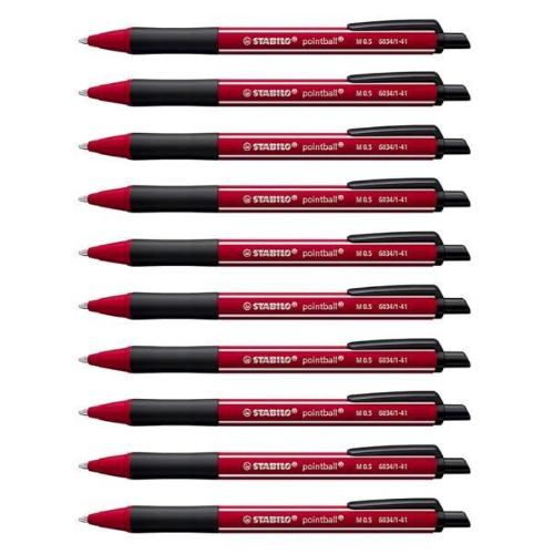 STABILO POINTBALL PENNA A SFERA A SCATTO PUNTA CONICA TRATTO 0.5 mm INCHIOSTRO BORGOGNA CONF 10 Pz.