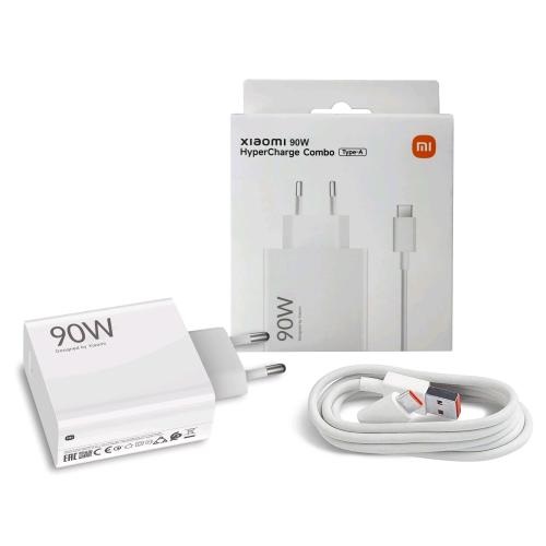 XIAOMI HYPERCHARGE COMBO CARICABATTERIE DA RETE 90W USB-A + CAVO USB-A - USB-C BIANCO