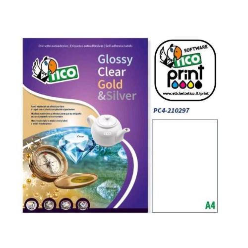 TICO CONF 100 ETICHETTE ADESIVE 210X297 mm TRASPARENTE LUCIDO