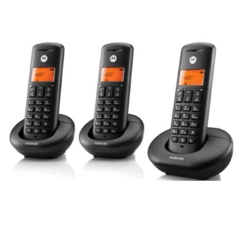 MOTOROLA E203 TELEFONO CORDLESS DECT TRIO CON 3 PORTATILI VIVAVOCE TASTO NON DISTURBARE BLOCCO CHIAMATE NERO