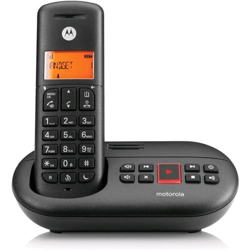 MOTOROLA E211 TELEFONO CORDLESS DECT CON SEGRETERIA TELEFONICA FINO A 12 MINUTI DI REGISTRAZIONE 3 MESSAGGI DI RISPOSTA PREREGISTRATI NERO