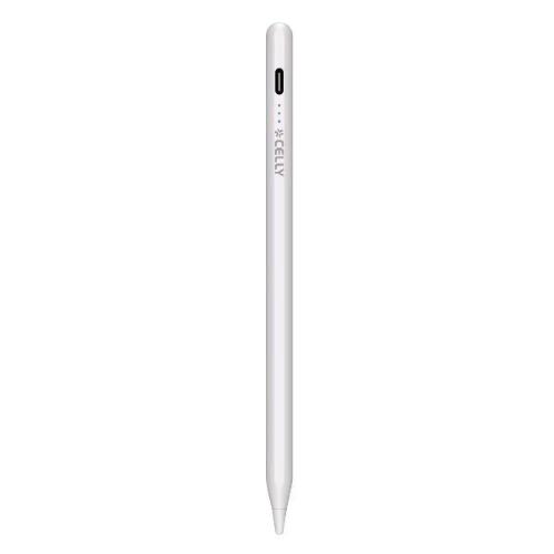 CELLY UNIVERSAL PENCIL TABLET PENNINO COMPATIBILE CON TUTTI I TOUCH SCREEN 2 PUNTE INTERCAMBIABILI CAVO DI RICARICA USB-C INCLUSO E PORTAPENNINO BIANCO