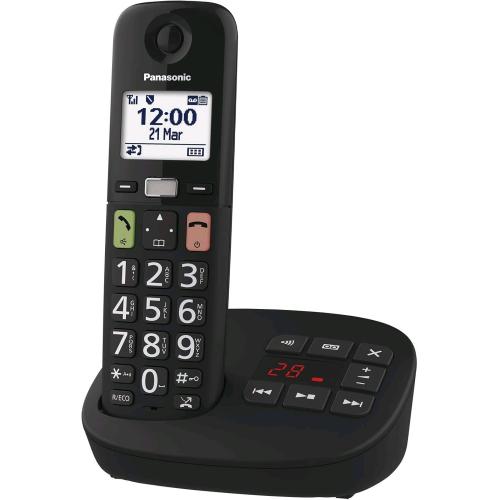 PANASONIC KX-TGU130EXB TELEFONO CORDLESS DECT CON SEGRETERIA TASTI GRANDI DISPLAY LCD 2.1 TORCIA COMPATIBILE CON APPARECCHI ACUSTICI NERO