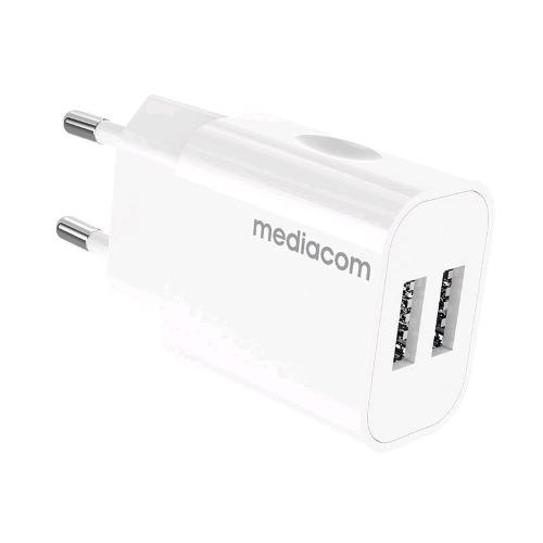 MEDIACOM MD-A100 CHARGER CARICABATTERIE DA RETE 2 x USB-A 5V 2.4A 12 W BIANCO