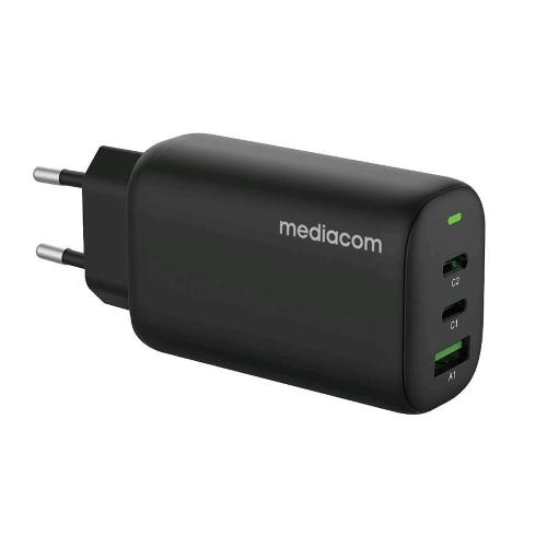 MEDIACOM PD FAST CHARGER 65W 1 USB + 2 TYPE-C BLACK