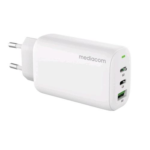 MEDIACOM PD FAST CHARGER 65W 1 USB + 2 TYPE-C WHITE