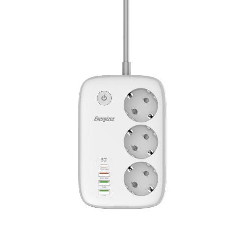 ENERGIZER MULTIPRESA 3 SCHUKO + 3 USB + 1 USB-C WI-FI 2.4GHz CONTROLLABILE TRAMITE APP PROTEZIONE DA SOVRATENSIONE INTERRUTTORE CAVO 2 MT BIANCO