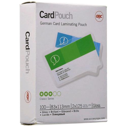 GBC POUCHES LUCIDO FORMATO TESSERA 83X113 mm 125 MY COL. TRASPARENTE CONF 100 Pz.