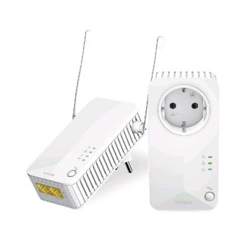 STRONG POWERLINE WIFI 600 KIT UN ADATTATORE POWERLINE 600 + UN ADATTATORE PORERLINE WIFI 600 WLAN + LAN 300/600 MBPS PLUG & PLAY BIANCO