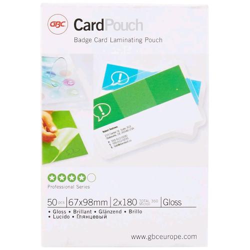 GBC BADGE POUCHES LUCIDO 67X99 mm 175 MY COL. TRASPARENTE CONF 50 Pz.