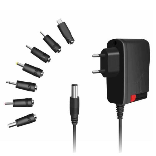 Alimentatore Universale Regolabile 3V-12V con 7 Spine DC, Nero