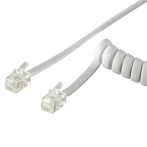 Cavo Telefonico Spiralato per Cornetta 2mt RJ10 4P4C Bianco