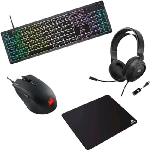 CORSAIR K55 CORE TASTIERA (QWERTY ITALIANO) + HARPOON RGB PRO MOUSE + HS35 V2 SURROUND CUFFIA + MM100 PACCHETTO MOUSEPAD GAMING