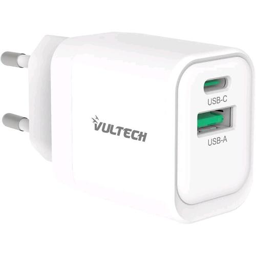 VULTECH CC33-1C1A CARICABATTERIE DA RETE GaN 33 W QC3.0 PPS PD 3.0 - 1 x USB-A 1 x USB-C BIANCO