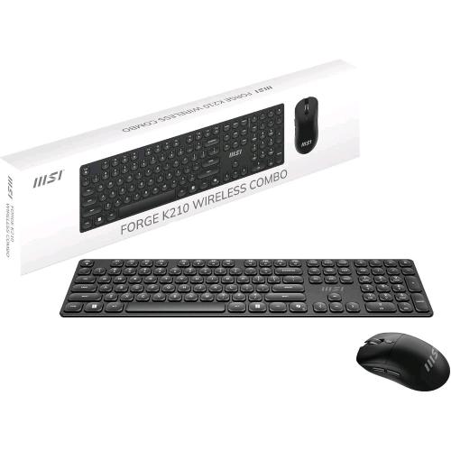 MSI FORGE K210 WIRELESS COMBO TASTIERA QWERTY LAYOUT ITALIANO + MOUSE OTTICO SWITCH A FORBICE WIRELESS 2.4GHz RICARICABILE 16.000 DPI REGOLABILI NERO