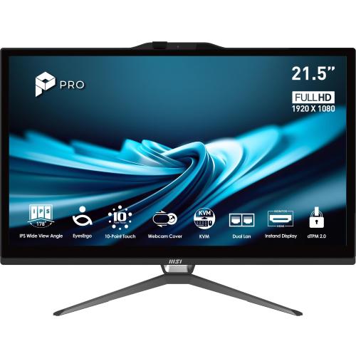 MSI PRO AP222T 14MA-613EU ALL IN ONE 21.5" TOUCH SCEEN i3-14100 RAM 8GB-SSD 512GB NVMe-INTEL UHD GRAPHICS 730-ALTOPARLANTI WEB CAM 5MPx-WI-FI + GIGABIT LAN-WIN 11 HOME NERO