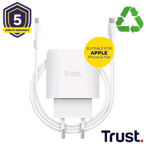TRUST MAXO CARICABATTERIE DA RETE GaN 45 W 1 x USB-C CAVO USB-C MASCHIO/MASCHIO INCLUSO BIANCO
