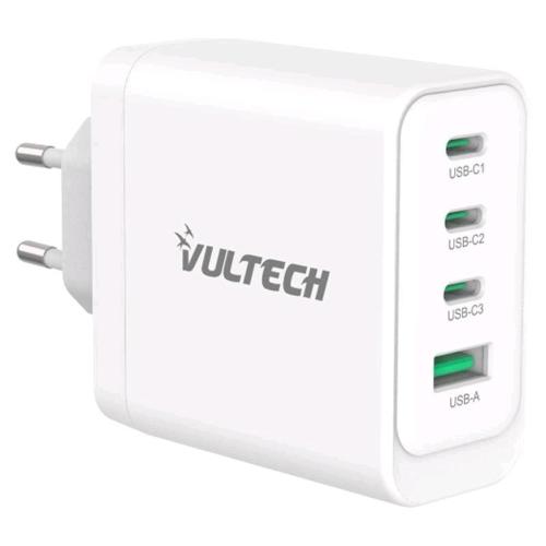 VULTECH CARICABATTERIE DA RETE GaN 100 W 3 x USB-C 1 x USB-A BIANCO