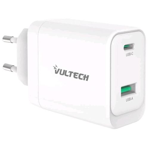 VULTECH CARICABATTERIE DA RETE GaN 45 W 1 x USB-C 1 x USB-A BIANCO
