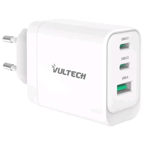 VULTECH CARICABATTERIE DA RETE GaN 65 W 2 x USB-C 1 x USB-A BIANCO