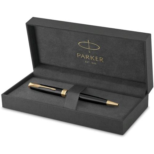 PARKER SONNET PENNA A SFERA A SCATTO PUNTA MEDIA INCHIOSTRO NERO FINITURE IN ORO CONFEZIONE REGALO