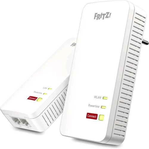 AVM FRITZ POWERLINE 1240 AX WLAN SET KIT EXTENDER PER RETE ELETTRICA FINO A 1.200 MBIT/S, WI-FI INTEGRATO FINO A 600 MBIT/S, MESH, ACCESS POINT, INTERFACCIA IN ITALIANO