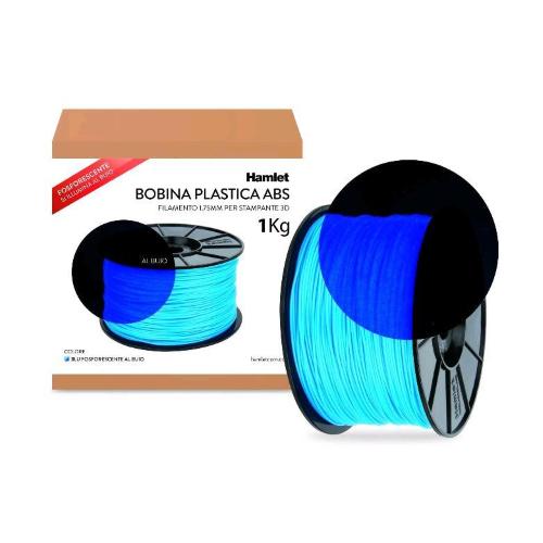 HAMLET BOBINA DI FILAMENTO PER STAMPANTI 3D 3DX100 IN ABS BLU FOSFORESCENTE AL BUIO SPESSORE 0.75MM DA 1KG BLU
