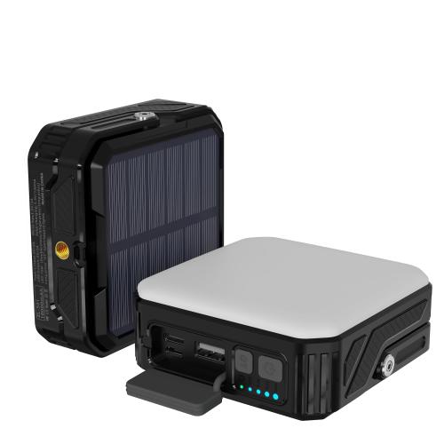 Power Bank Outdoor Energia Solare 10000 mAh con Lampada da Campeggio/Torcia IP65 2xUSB, Nero