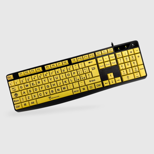 TECHMADE TM-K002-YEL TASTIERA USB BIG FONT LAYOUT NERA CON TASTI GIALLI
