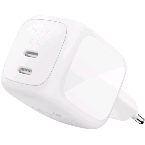 BELKIN SMARTPROTECT BOOSTCHARGE CARICABATTERIE DA RETE GaN 67 W PD 2 x USB-C BIANCO