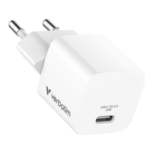 VERBATIM MINI GaN CHARGER CARICABATTERIE DA RETE 1 USCITA USB-C PD 20 W BIANCO