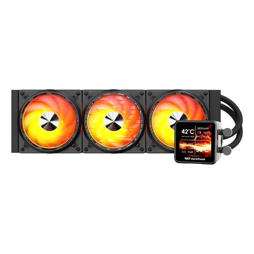 DARKFLASH DE360 AIO LIQUID CPU COOLER, 360MM RADIATOR, 3X120MM ARGB FANS, 2500 RPM PUMP