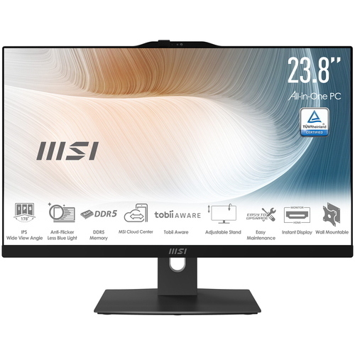 MSI MODERN AM242P 1M-1225EU ALL IN ONE 23.8" INTEL CORE 3 100U RAM 8GB-SSD 256GB NVMe-INTEL GRAPHICS-WI-FI 6E + GIGABIT LAN-ALTOPARLANTI WEB CAM-WIN 11 PROF NERO